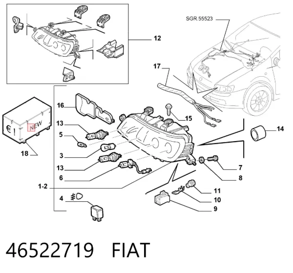 Правая фара 46522719 Fiat/Alfa/Lancia