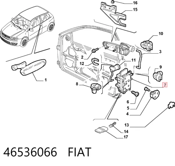 Замок водительской двери Fiat Punto II