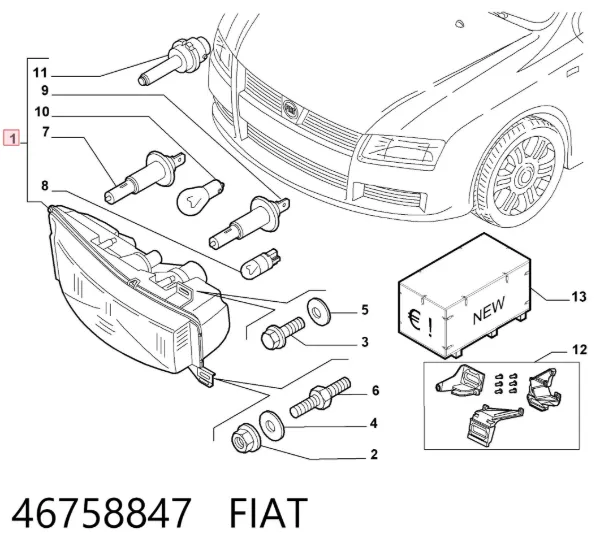 Левая фара 46758847 Fiat/Alfa/Lancia