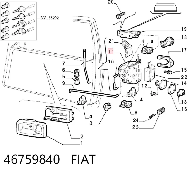 Замок водительской двери Fiat Punto I