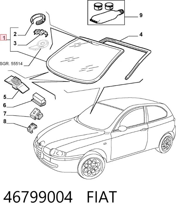 Лобовое стекло 46799004 Fiat/Alfa/Lancia