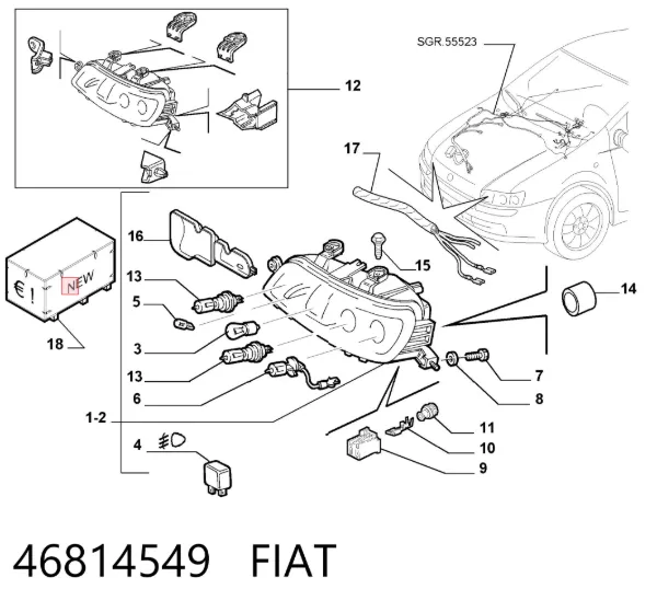 Левая фара 46814549 Fiat/Alfa/Lancia