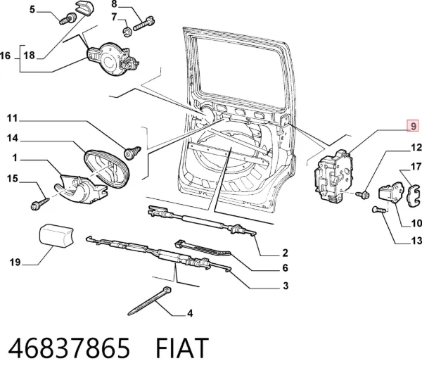 Замок двери боковой сдвижной правой 46837865 Fiat/Alfa/Lancia