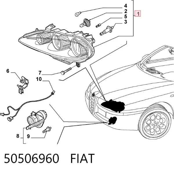 Правая фара 50506960 Fiat/Alfa/Lancia