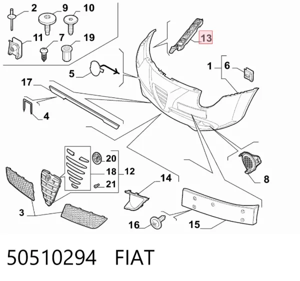Кронштейн бампера переднего правый 50510294 Fiat/Alfa/Lancia