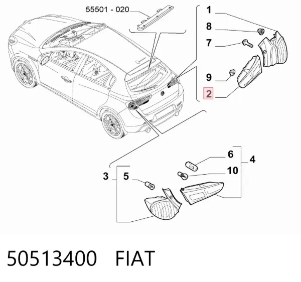 Фонарь задний правый внутренний 50513400 Fiat/Alfa/Lancia