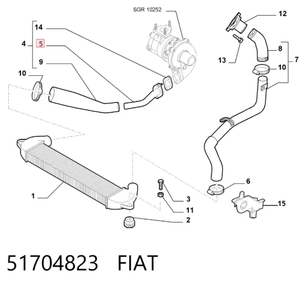 Патрубок интеркулера 51704823 Fiat/Alfa/Lancia