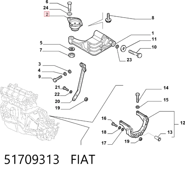 Подушка (опора) двигателя задняя правая 51709313 Fiat/Alfa/Lancia