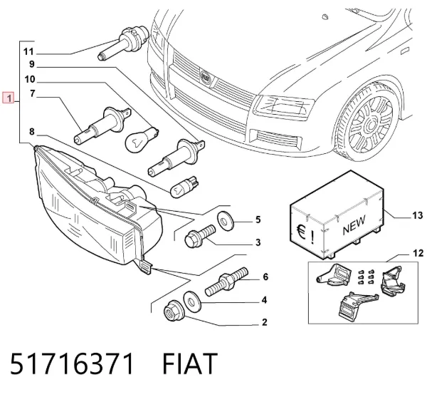 Левая фара 51716371 Fiat/Alfa/Lancia