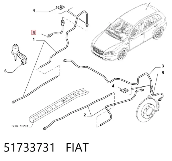 Задний тормозной шланг 51733731 Fiat/Alfa/Lancia