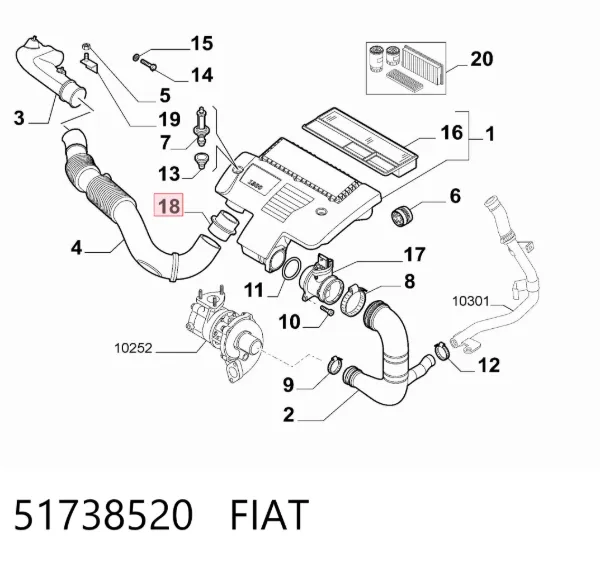 Впускной патрубок воздушного фильтра 51738520 Fiat/Alfa/Lancia