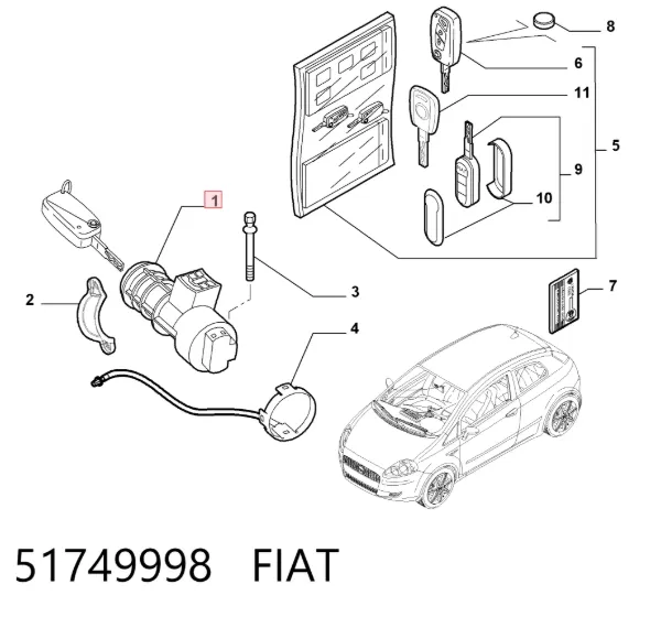 Замок зажигания 51749998 Fiat/Alfa/Lancia