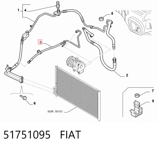 Шланг кондиционера, от компрессора к радиатору 51751095 Fiat/Alfa/Lancia