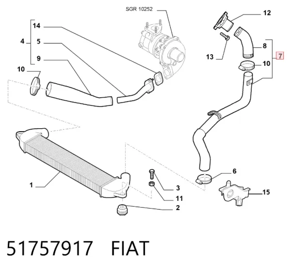 Патрубок интеркулера 51757917 Fiat/Alfa/Lancia