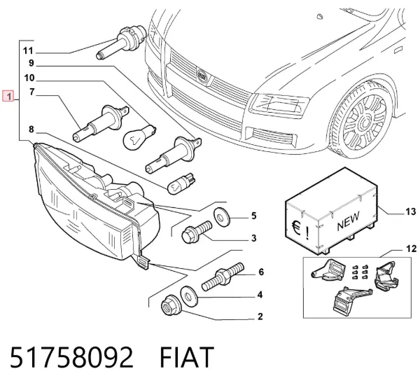 Правая фара 51758092 Fiat/Alfa/Lancia