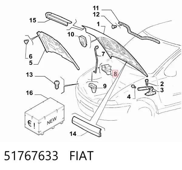 Фиксатор упора капота 51767633 Fiat/Alfa/Lancia