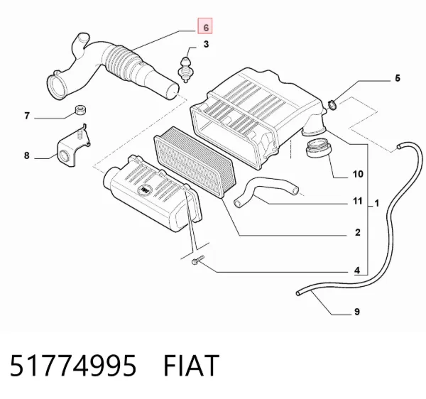 Воздухозаборник воздушного фильтра 51774995 Fiat/Alfa/Lancia