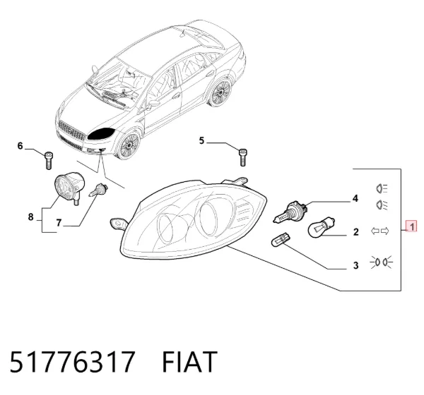 Правая фара 51776317 Fiat/Alfa/Lancia