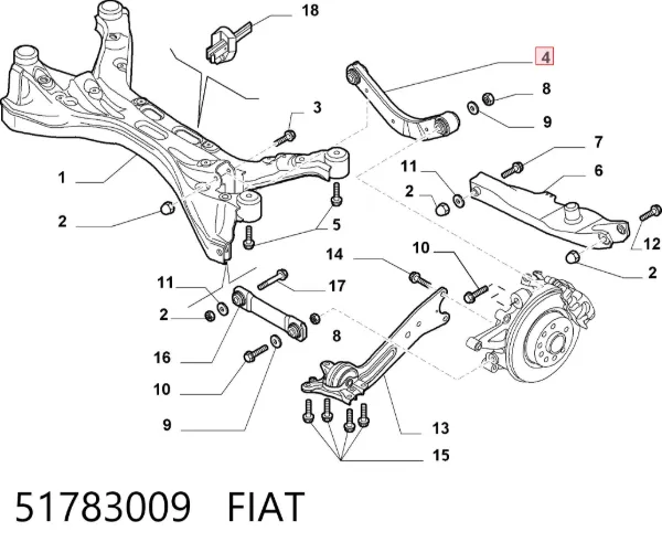 Рычаг задней подвески верхний 51783009 Fiat/Alfa/Lancia