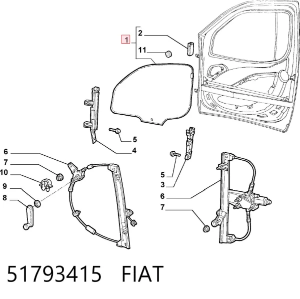 Стекло двери передней правой 51793415 Fiat/Alfa/Lancia