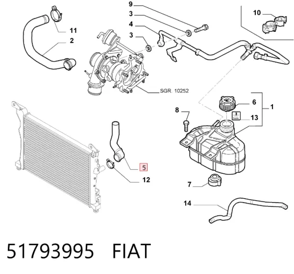 Патрубок радиатора 51793995 Fiat/Alfa/Lancia