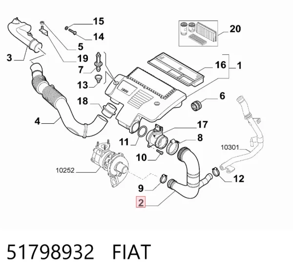 Патрубок воздушный, вход в турбину (наддув) 51798932 Fiat/Alfa/Lancia