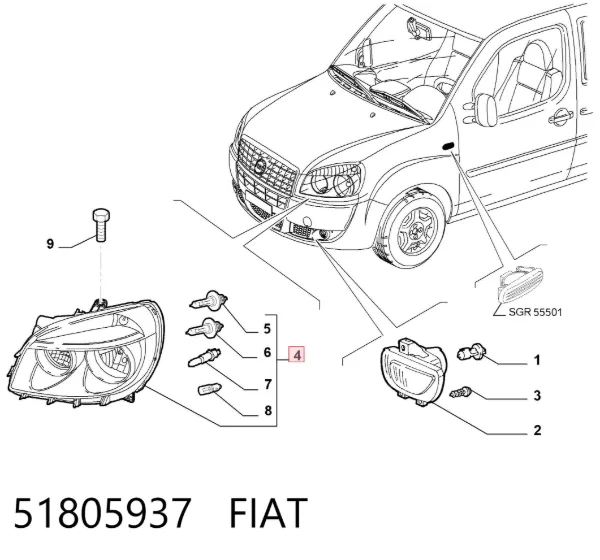 Левая фара 51805937 Fiat/Alfa/Lancia