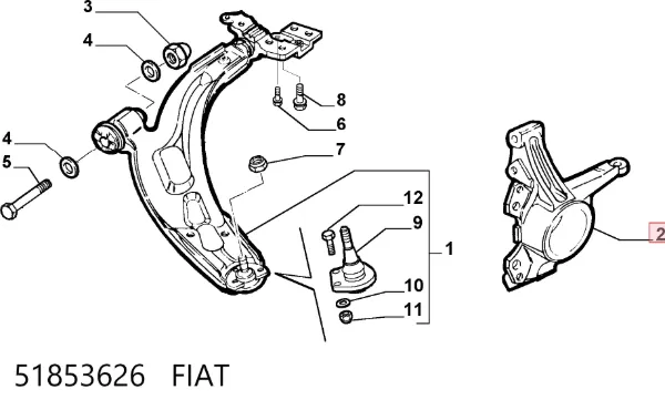 Цапфа передняя правая 51853626 Fiat/Alfa/Lancia