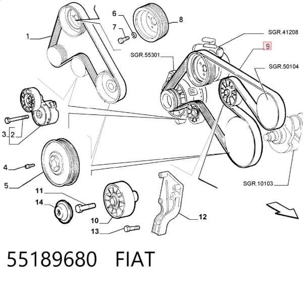 Ремень генератора 55189680 Fiat/Alfa/Lancia
