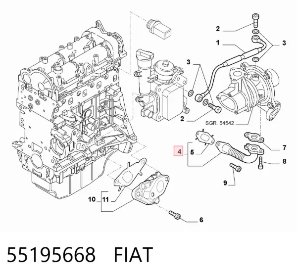 Трубка (шланг) отвода масла от турбины 55195668 Fiat/Alfa/Lancia