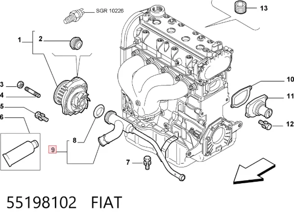 Патрубок системы охлаждения 55198102 Fiat/Alfa/Lancia
