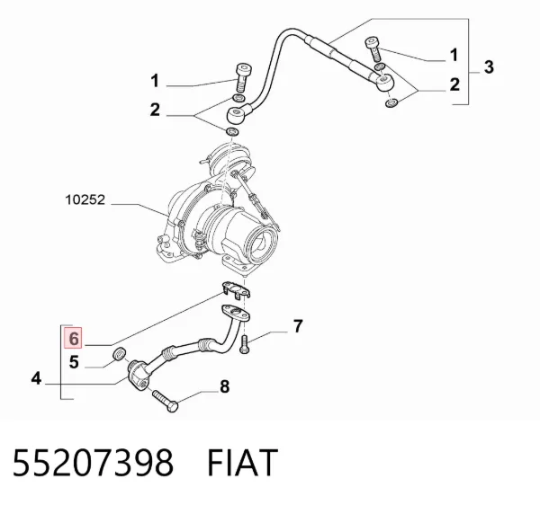 Прокладка шланга отвода масла от турбины 55207398 Fiat/Alfa/Lancia