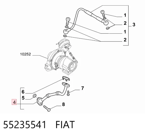 Трубка (шланг) подачи масла к турбине 55235541 Fiat/Alfa/Lancia