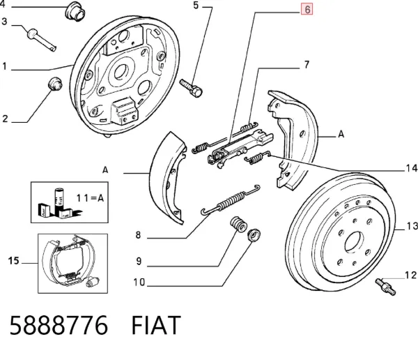 Механизм подвода (самоподвода) барабанных колодок (разводной ремкомплект) 5888776 Fiat/Alfa/Lancia
