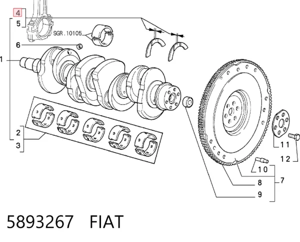 Полукольцо упорное (разбега) коленвала, 2-й ремонт (0,50), комплект 5893267 Fiat/Alfa/Lancia