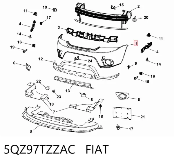 Бампер передний, верхняя часть 5QZ97TZZAC Fiat/Alfa/Lancia