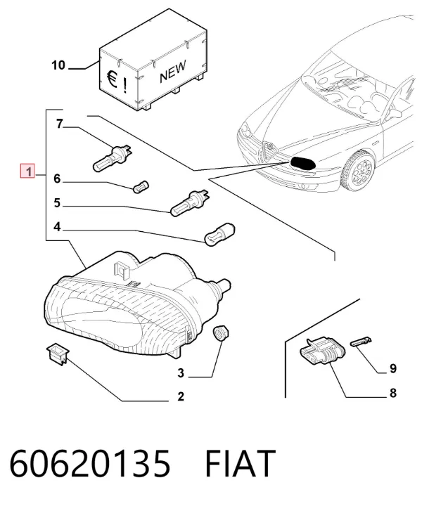 Левая фара 60620135 Fiat/Alfa/Lancia