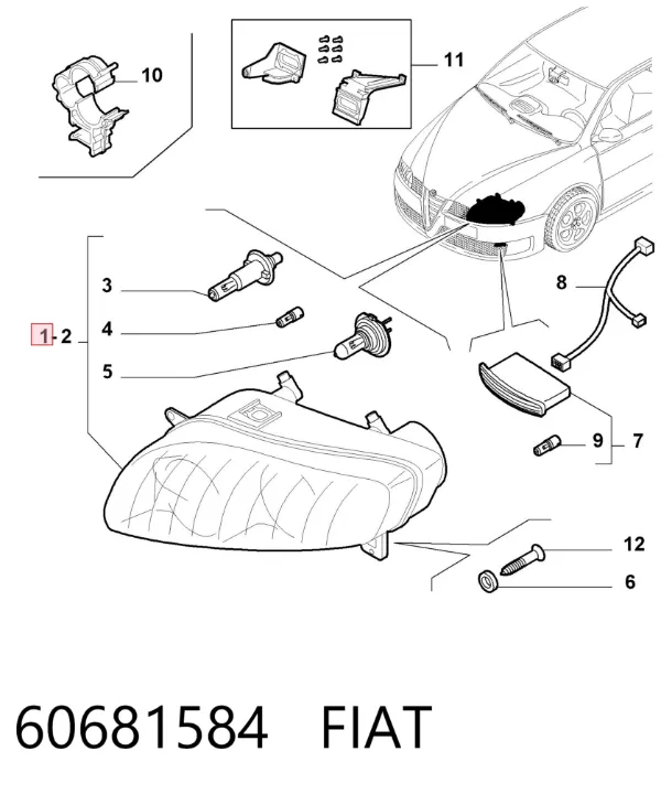 Левая фара 60681584 Fiat/Alfa/Lancia