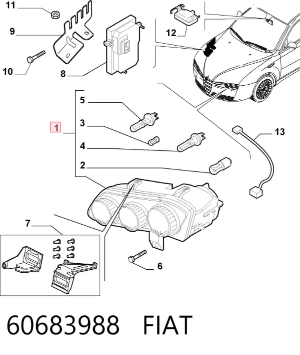 Левая фара 60683988 Fiat/Alfa/Lancia
