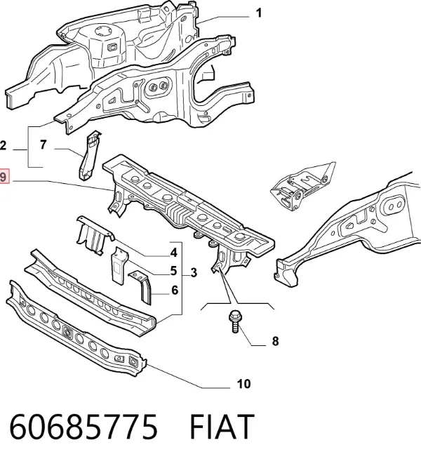 Верхняя рамка радиатора 60685775 Fiat/Alfa/Lancia