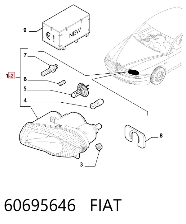 Левая фара 60695646 Fiat/Alfa/Lancia