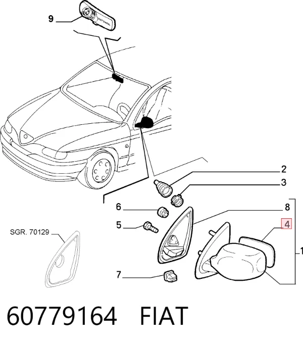 Стекло левого зеркала заднего вида 60779164 Fiat/Alfa/Lancia