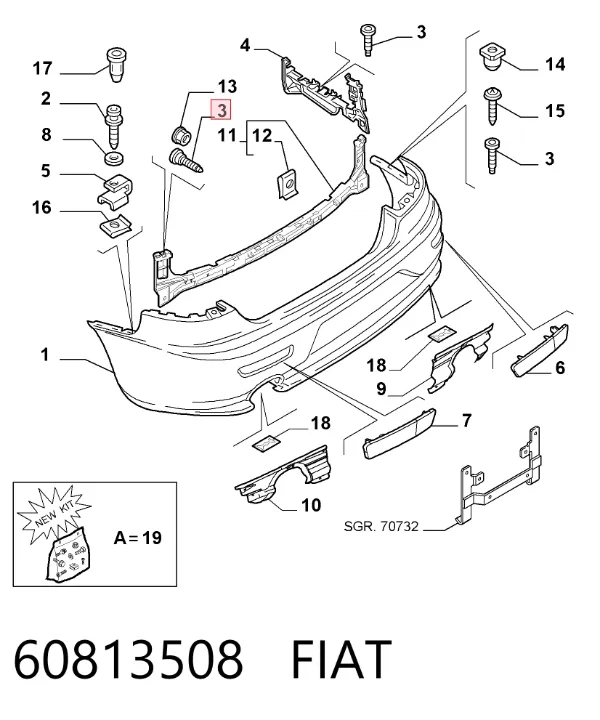 Болт (гайка) крепежа 60813508 Fiat/Alfa/Lancia