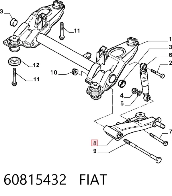 Рычаг (тяга) задней подвески продольный нижний левый 60815432 Fiat/Alfa/Lancia