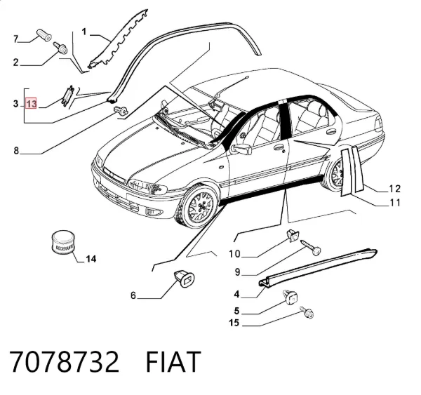 Клипса уплотнителя двери 7078732 Fiat/Alfa/Lancia