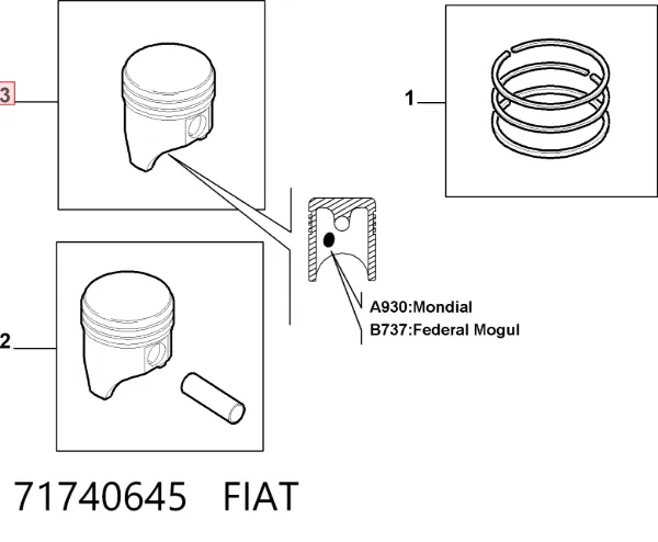 Поршень на 1 цилиндр, 2-й ремонт 71740645 Fiat/Alfa/Lancia