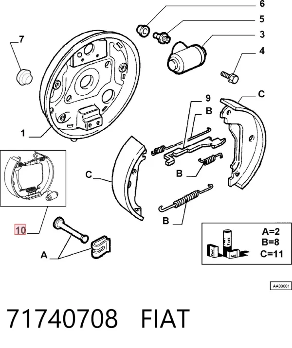 Задние барабанные колодки 71740708 Fiat/Alfa/Lancia