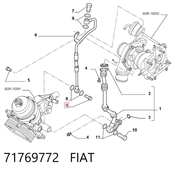 Болт трубки турбины подачи масла 71769772 Fiat/Alfa/Lancia