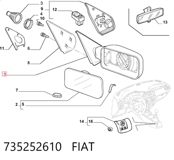 Левое боковое зеркало 735252610 Fiat/Alfa/Lancia