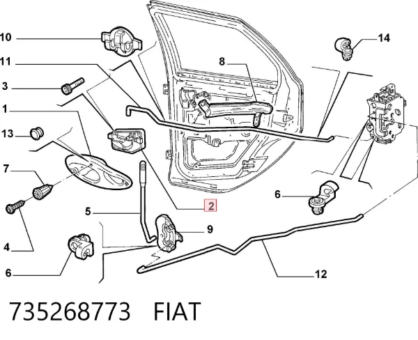Ручка двери левой внутренняя передняя/задняя 735268773 Fiat/Alfa/Lancia